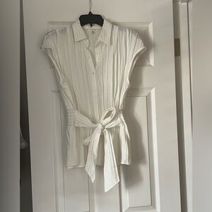 Max Studio Cream Button-Down Tie Waist Shirt